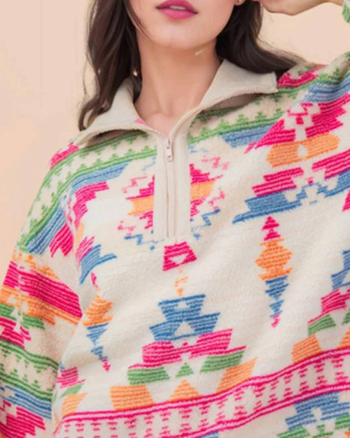 Very J Aztec Fleece Pullover Multi Small 3