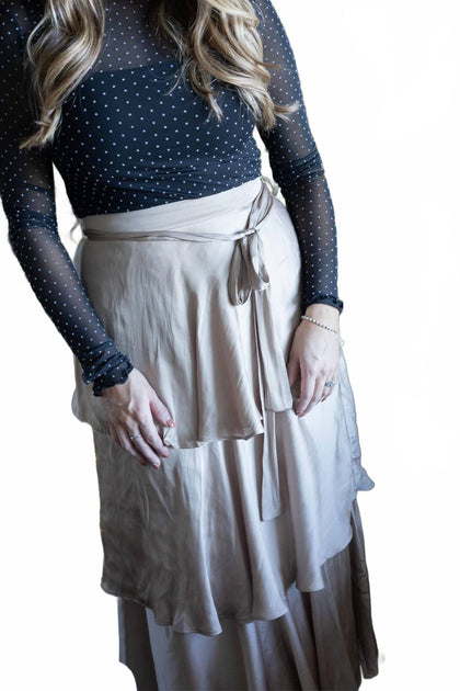 EN CREME Sadie Satin Maxi Skirt Beige Large 3