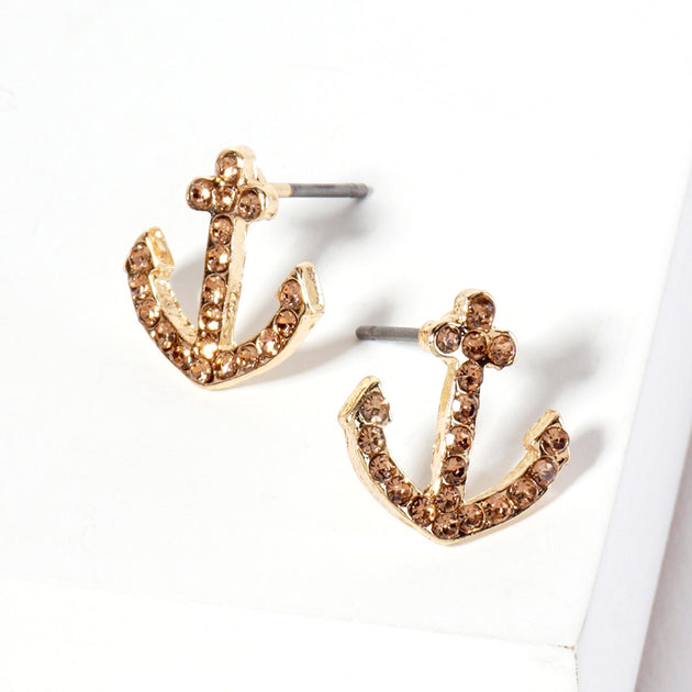 FASHNZFAB Crystal Anchor Stud Earrings Silver 7