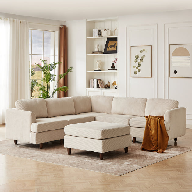Streamdale Corduroy Modular Sectional Sofa Beige 2