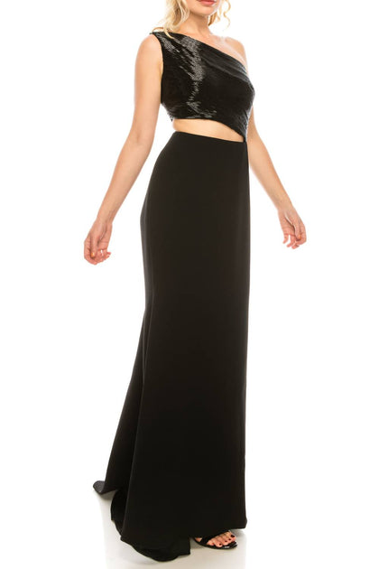 Carmen Marc Valvo Beaded One Shoulder Evening Gown Black US 8 3