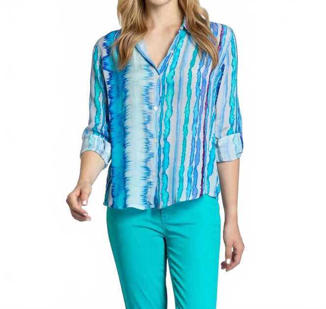 APNY Roll Sleeve Button Up Top Blue Large 3