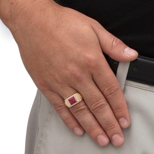 Palm Men's Created Ruby Diamond Accent Ring Red Gold-Plated US 10 4