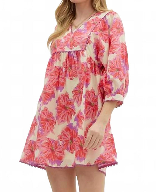 entro Floral Babydoll Mini Dress Red Medium 4