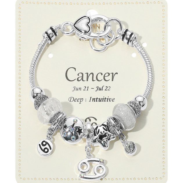 FASHNZFAB Cancer Horoscope Symbol Charm Beaded Bracelet White Silver One Size 2