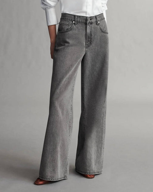 TWP Mid-Rise Wide Leg Jeans In Dark Grey Denim | ShopSimon