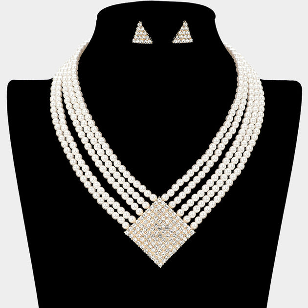 FASHNZFAB Multi-Strand Pearl Necklace Black 4