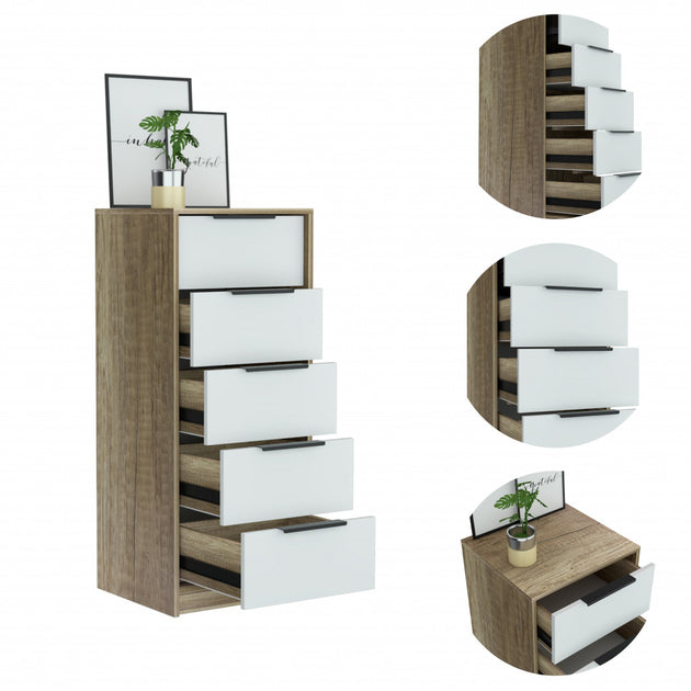 Hivvago 42in Five Drawer Chest Brown White 4