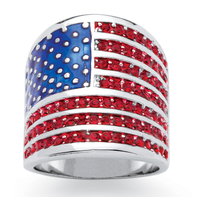 Palm 2.08 Cttw Simulated Ruby American Flag Ring Blue US 6 2