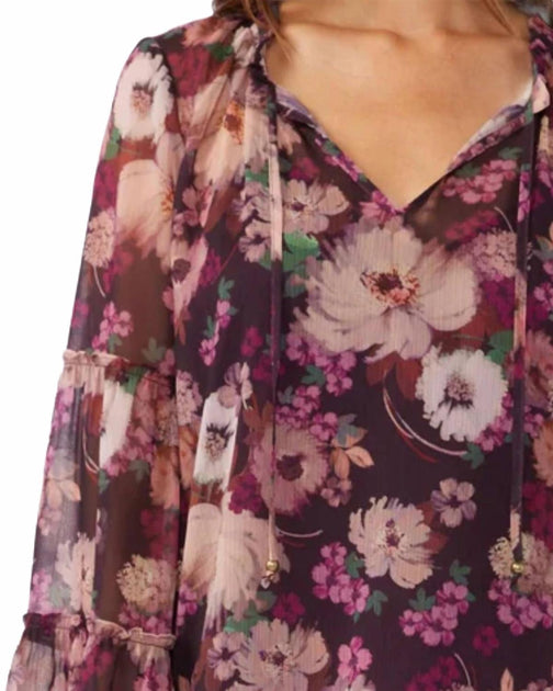LOVESTITCH Bell Sleeve V-Split Neck Blouse Purple Large 3