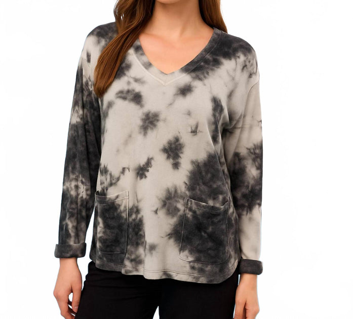 French Kyss Tie Dye V Neck Top Grey Large 2
