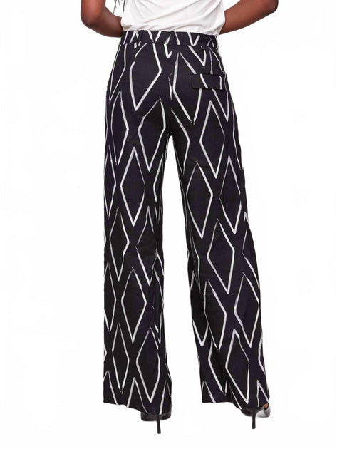 Charlie B Printed Pleated Pants Black US 8 4
