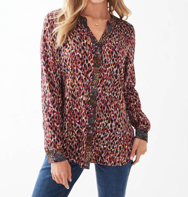 FDJ Smocking Detail Roll Up Sleeve Shirt Multi Small 2