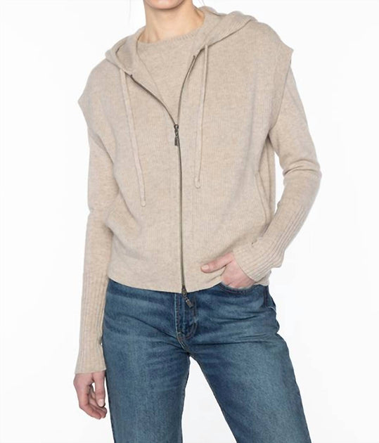 Kinross Rib Zip Kaschmir Kapuzenpulli Grau Medium 2