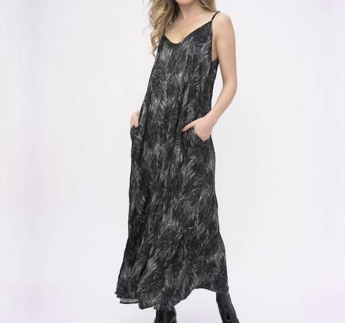 Baci Ruffle Leaf Print Maxi Dress Black XSmall 2