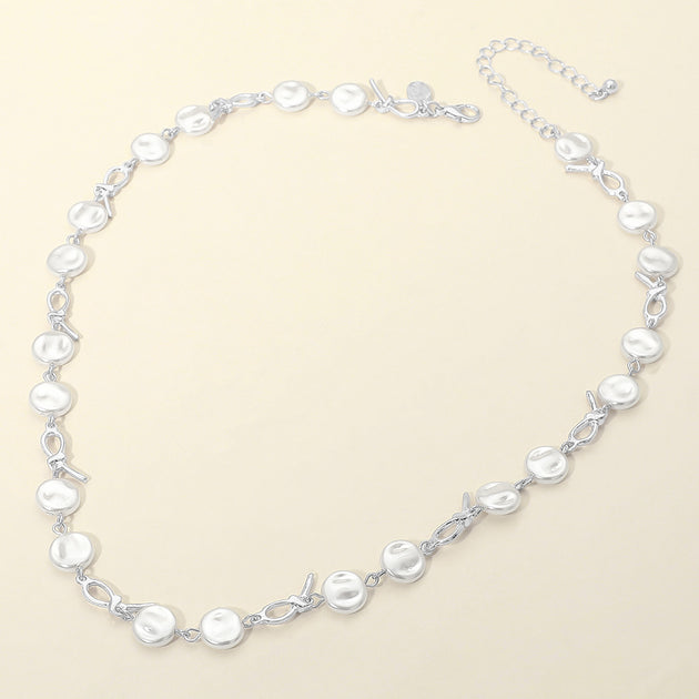 FASHNZFAB Pearl Disc Abstract Charm Link Necklace Silver One Size 5