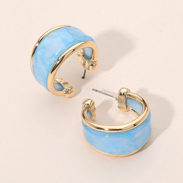 FASHNZFAB Wide Marbled Resin Hoop Earrings Pink 2