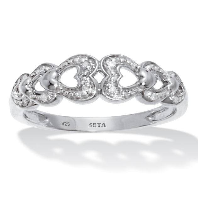 Palm .039 TCW Diamond Heart Link Ring White US 6 2