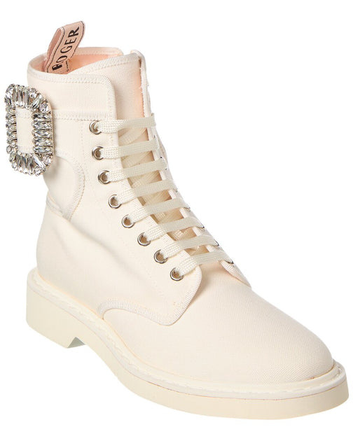 Roger Vivier Logo Plaque Viv Canvas Boot White EU 39.5 2