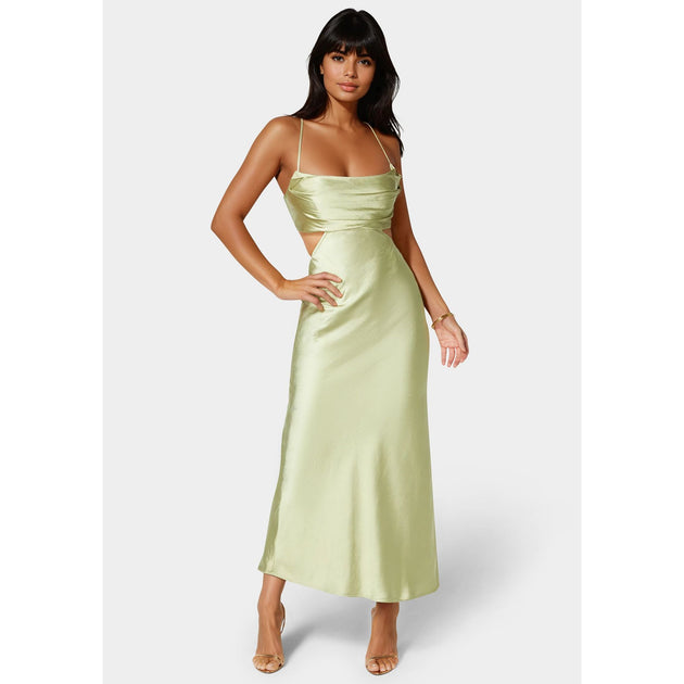 Bebe Women's Open Back Cut Out Midi Slip Dress