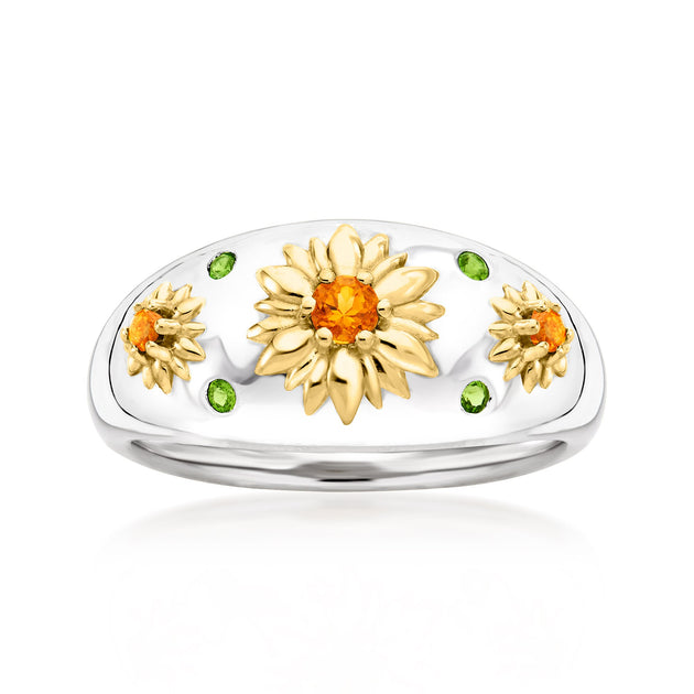 Ross-Simons Chrome Diopside Citrine Flower Ring Orange US 8 2