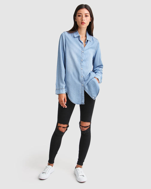 belle & bloom Keep Me Wild Denim Top Blue Large 3