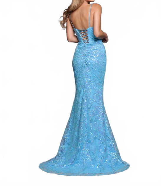 Sparkle Long Sequin Prom Dress Blue US 2 3