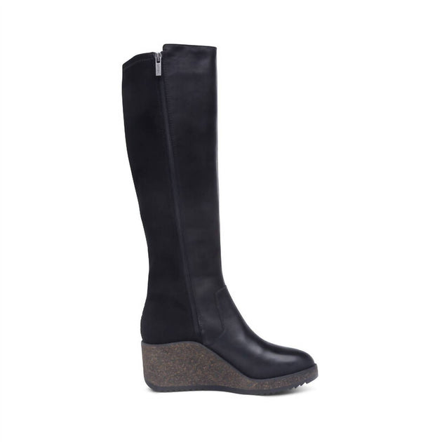Aetrex Rose Knee High Cork Wedge Boot Black EU 41 2