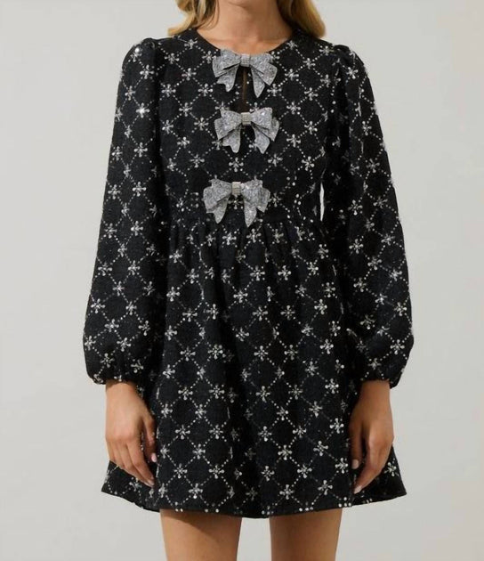 SUGARLIPS Tweed Glow Bow Dress Black Small 2