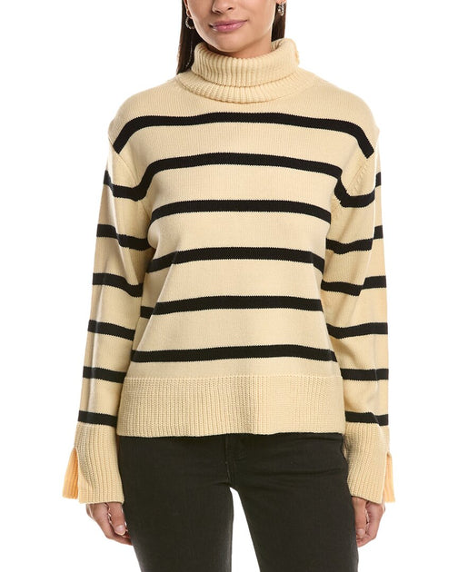 FATE Stripe Pattern Turtleneck Sweater White Small 2