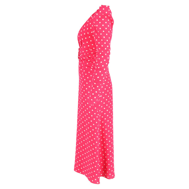 Alessandra Rich Polka Dot Midi Dress In Pink Silk