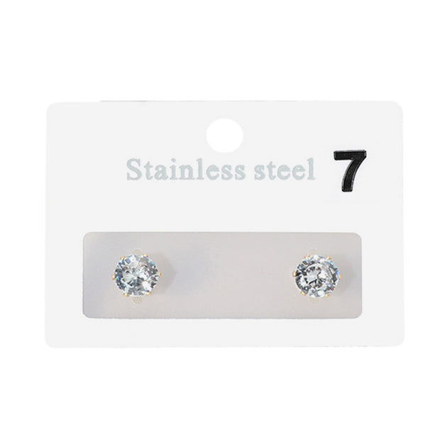 FASHNZFAB Stainless Steel Round Stone Stud Earrings Clear Gold Silver 3