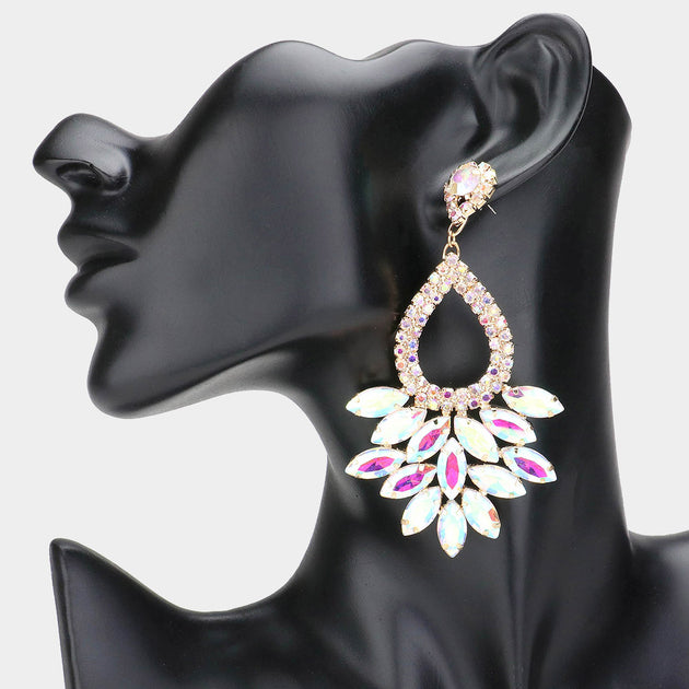 FASHNZFAB Marquise Crystal Cluster Rhinestone Dangle Earrings Multicolor 6