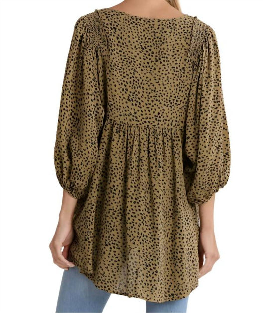 Umgee Babydoll Keyhole Blouse Green Small 4