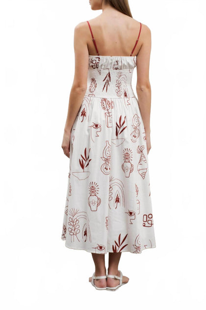 Moon River Tropical Smocked Midi Dress White Large 3