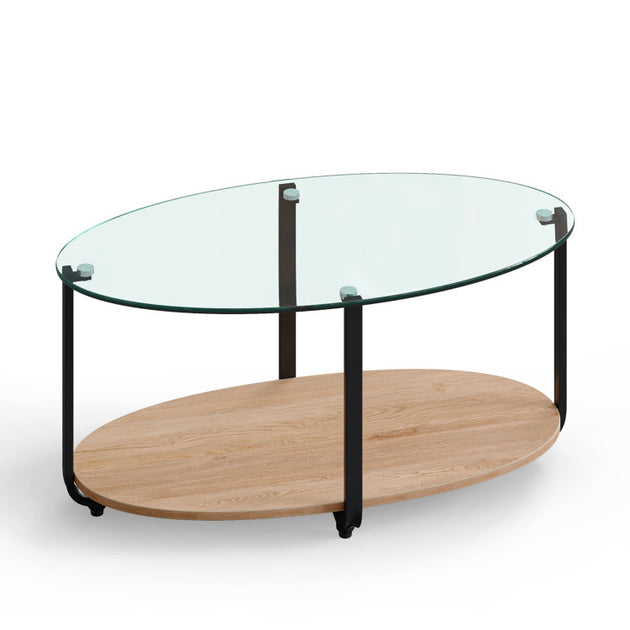 Hivvago 2-Tier Oval Coffee Table Brown 2