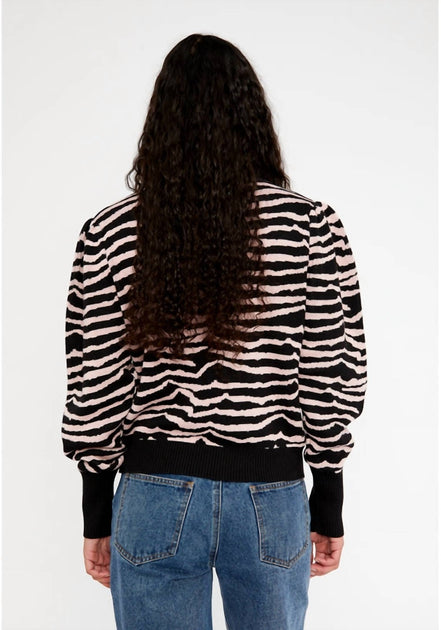WILD PONY Zebra Print Intarsia-Knit Sweater Pink Medium 3