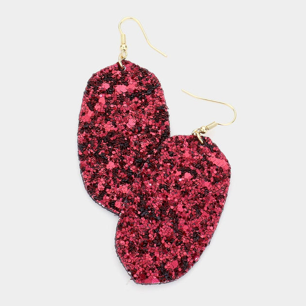 FASHNZFAB Glittered Hexagon Dangle Earrings Purple Red 2