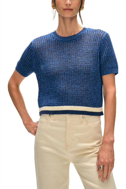 White + Warren Organic Cotton Mesh Top Blue XSmall 2
