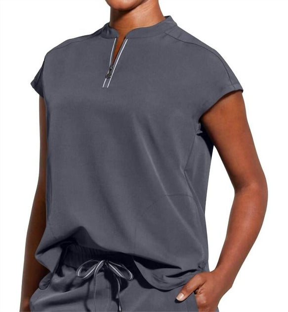 Healing Hands Sandy Zip Mandarin Collar Top Grey X-Small 2