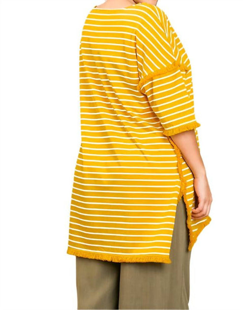 Umgee Striped Fringed Top Yellow XL 4