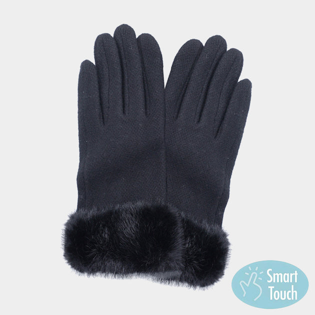 FASHNZFAB Fuzzy Fux Fur Collar Smart Touch Gloves Blue 2
