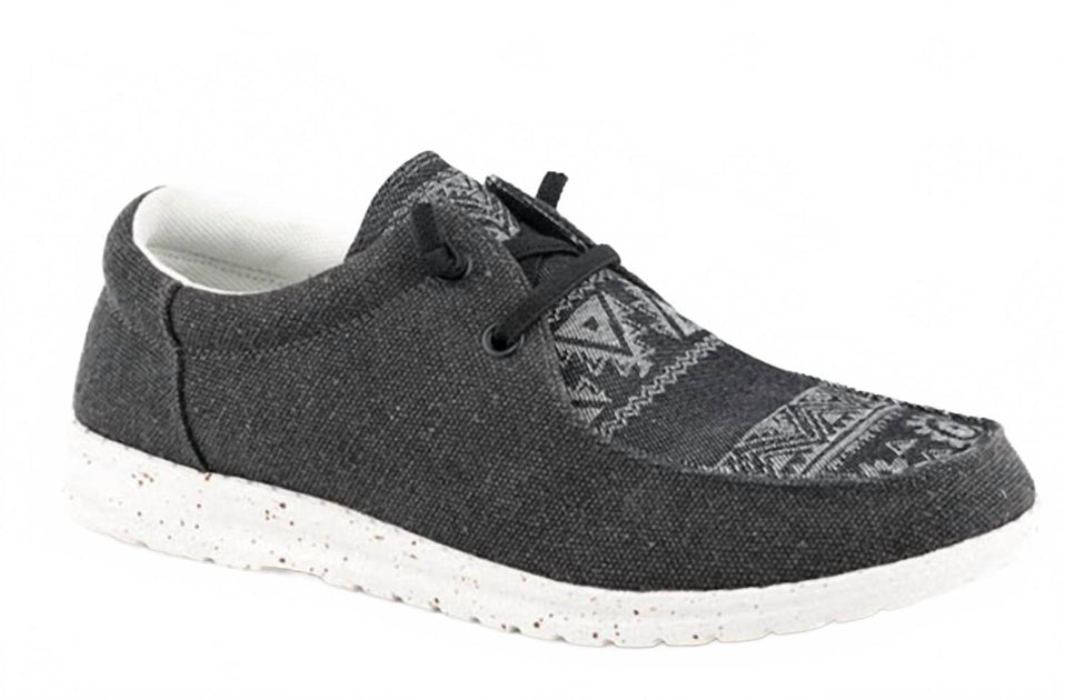 Roper Men’s Hang Loose Black Canvas Slip-On Loafers with Aztec heel Men main image 2