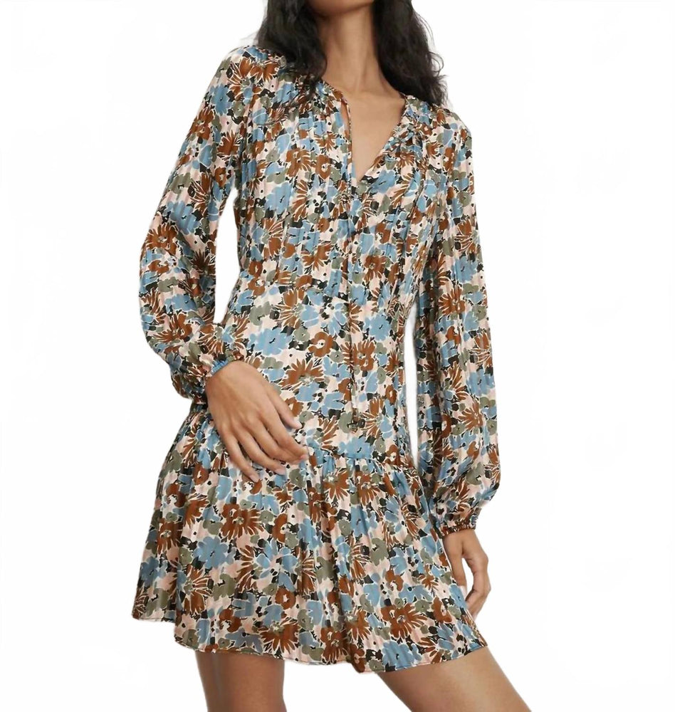 nyjah silk mini dress Nyjah Floral Pintuck Long Sleeve Silk Minidress (Women)
