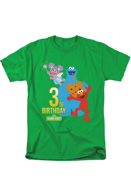 Gildan Sesame Street 3rd Birthday Kurzarm T-Shirt Grün Medium 2