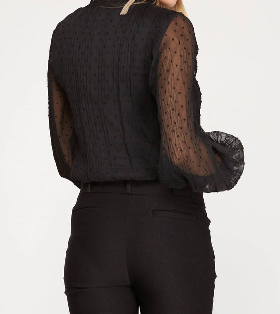 SHE + SKY Plisse Swiss Dot Bodysuit Black Large 3