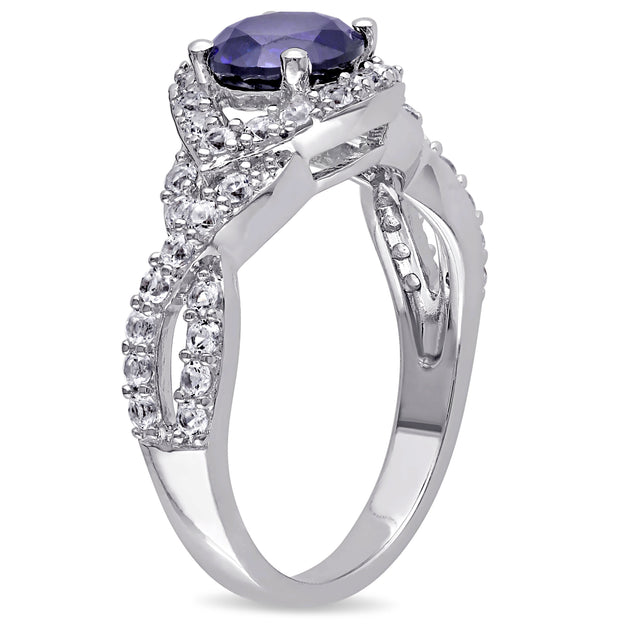 Mimi & Max Created Sapphire Crossover Ring Blue US 6 4
