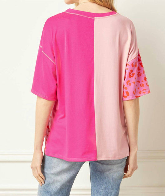 Entro Color Block Leopard Top Pink XLarge 3