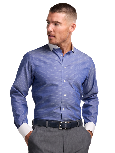 Paul Fredrick Dot Dress Shirt Blue US 16.5 3