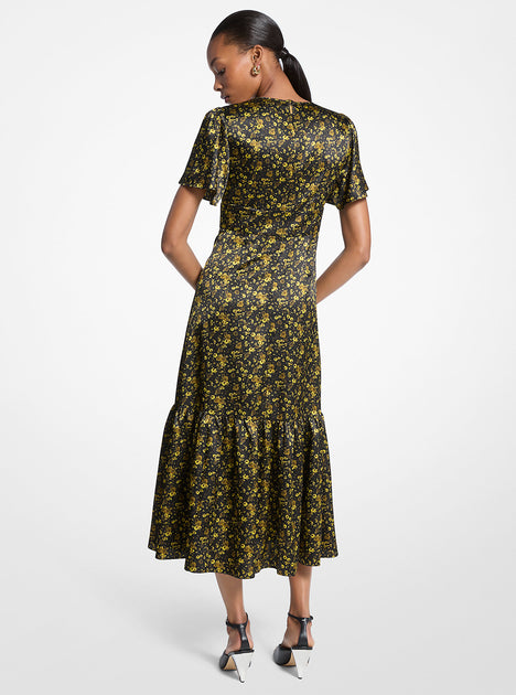 Michael Kors Floral Hammered Satin Midi Dress